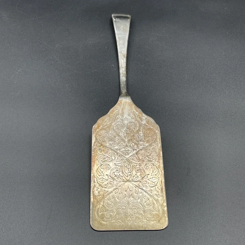 Vintage Italy‎ Silverplate Serrated Cake Server Square Dessert Server Engraved
